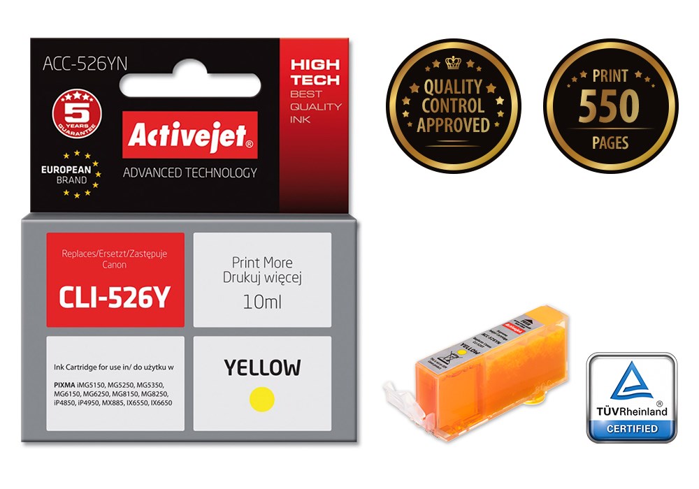 Tinta ACTIVEJET ACC-526YN (zamjena za Canon CLI-526Y, supreme, 10 ml) žuta-1