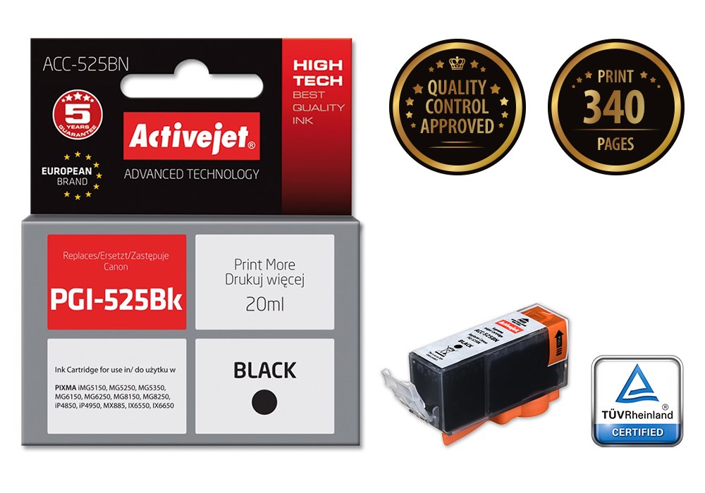 Tinta ACTIVEJET ACC-525BN (zamjena za Canon PGI-525Bk, Supreme, 20 ml) crna-1