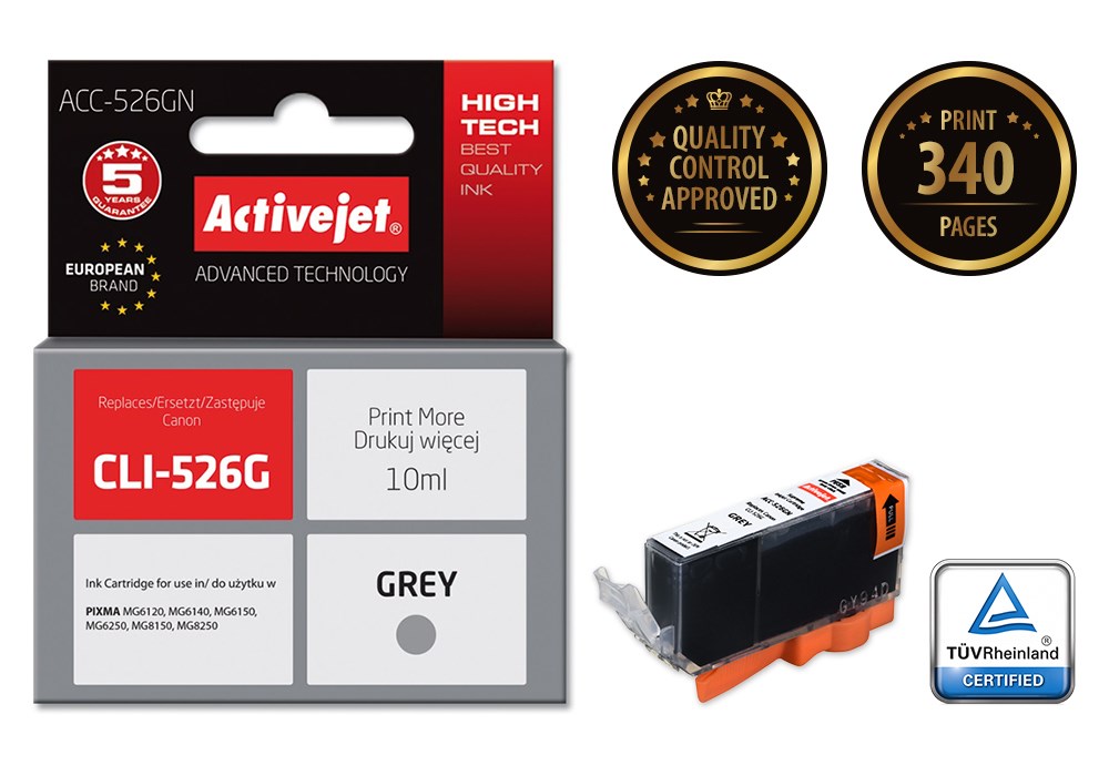 Tinta ACTIVEJET ACC-526GN (zamjena za Canon CLI-526G, Supreme, 10 ml) siva-1