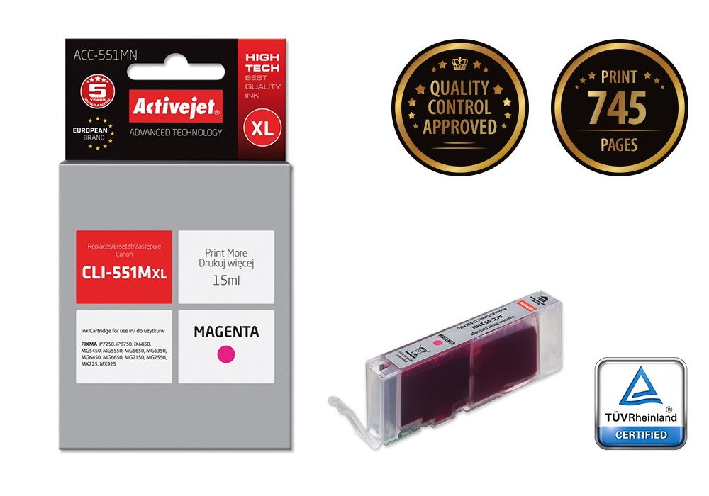 Tinta ACTIVEJET ACC-551MN (zamjena za Canon CLI-551M, supreme, 15 ml) magenta-1