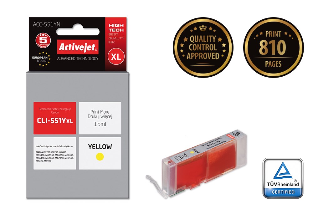 Tinta ACTIVEJET ACC-551YN (zamjena za Canon CLI-551Y, supreme, 15 ml) žuta-1