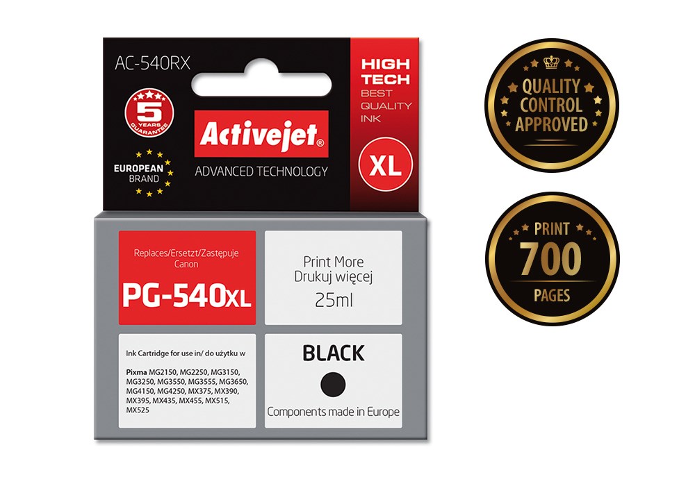 Tinta Activejet AC-540RX za Canon printer (zamjena za Canon PG-540 XL, premium, 25 ml) crna-0