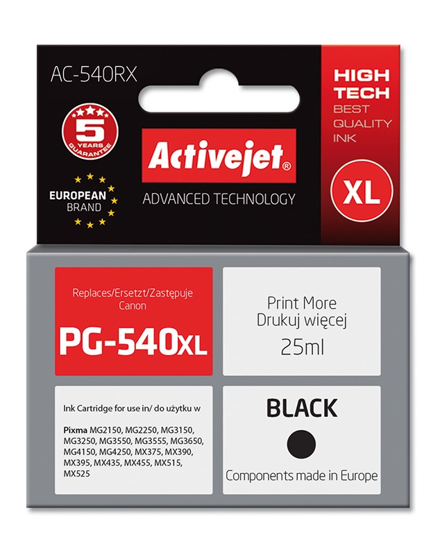 Tinta Activejet AC-540RX za Canon printer (zamjena za Canon PG-540 XL, premium, 25 ml) crna-1