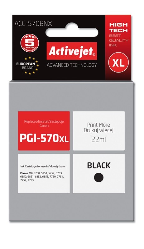 Tinta ACTIVEJET ACC-570BNX (zamjena za Canon PGI-570BK XL, supreme, 22 ml) crna