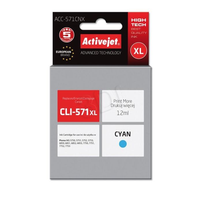 Activejet ACC-571CNX Ink cartridge (replacement for Canon CLI-571XLC; Supreme; 12 ml; cyan)-0