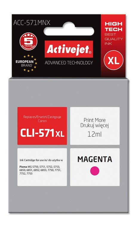 Tinta (ACTIVEJET, ACC-571MNX, zamjena za Canon CLI-571M XL, supreme, 12 ml, magenta)