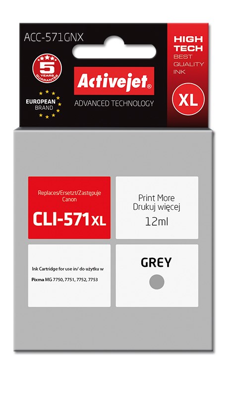 Tinta (ACTIVEJET, ACC-571GNX, zamjena za Canon CLI-571G XL, supreme, 12 ml, siva)-0
