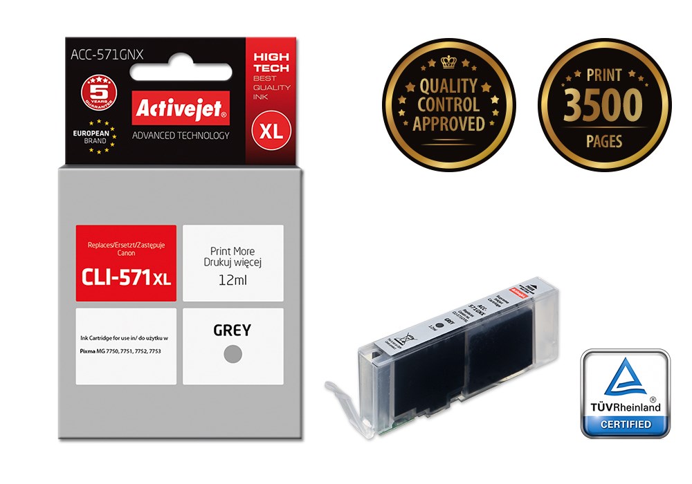 Tinta (ACTIVEJET, ACC-571GNX, zamjena za Canon CLI-571G XL, supreme, 12 ml, siva)-1