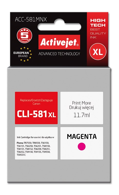 Tinta Activejet ACC-581MNX (zamjena za Canon CLI-581M XL, supreme, 11.70 ml, magenta)