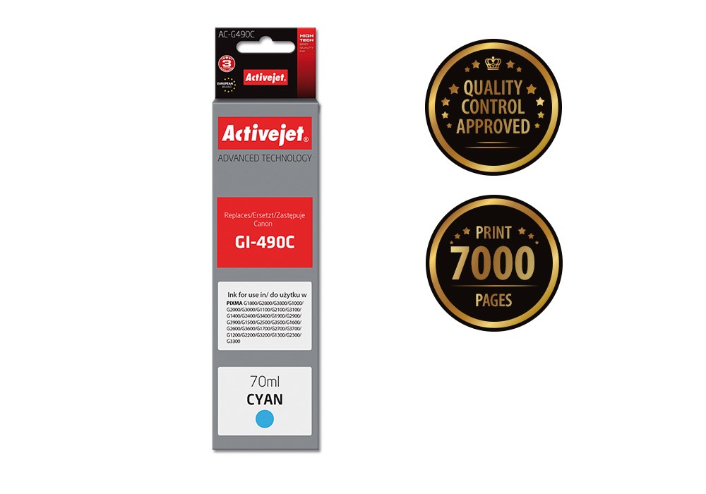 Tinta ACTIVEJET AC-G490C za Canon printer (zamjena za Canon GI-490C, supreme, 70 ml) cijan-1