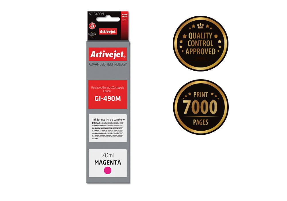 Tinta ACTIVEJET AC-G490M za Canon printer (zamjena za Canon GI-490M, supreme, 70 ml, magenta)-1