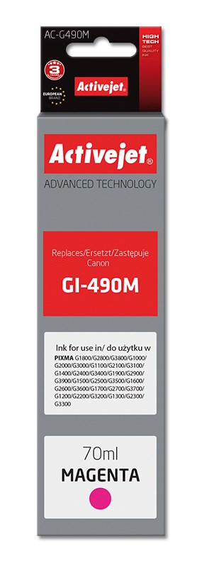 Tinta ACTIVEJET AC-G490M za Canon printer (zamjena za Canon GI-490M, supreme, 70 ml, magenta)-0