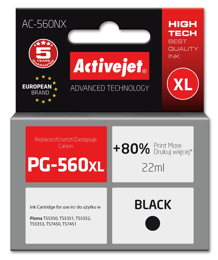 Activejet AC-560NX Printer Ink for Brother, Replacement Canon PG-560XL; Supreme; 22 ml; black-0