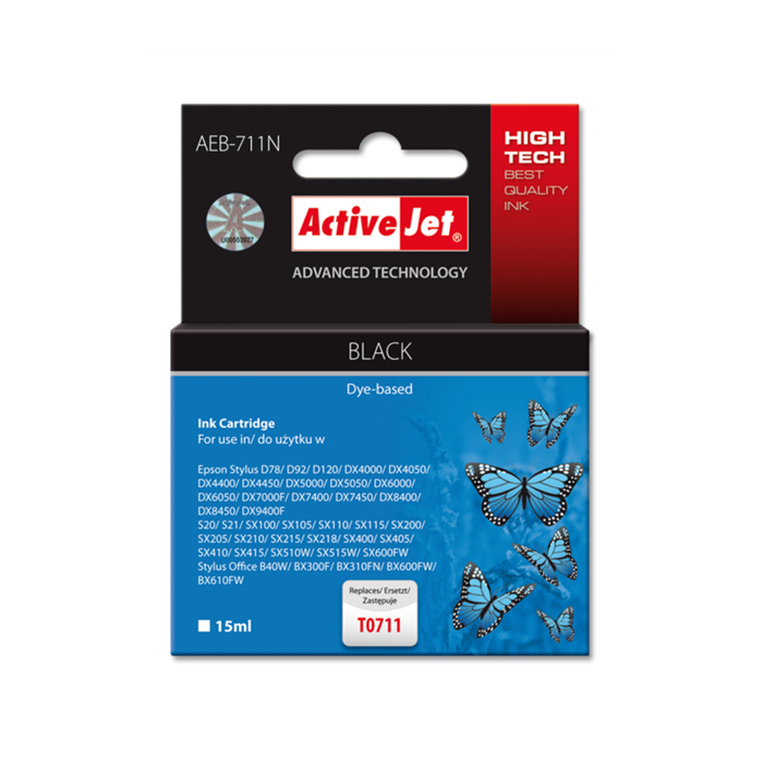 Tinta ACTIVEJET AEB-711N (zamjena za Epson T0711, T0891, supreme, 15 ml) crna