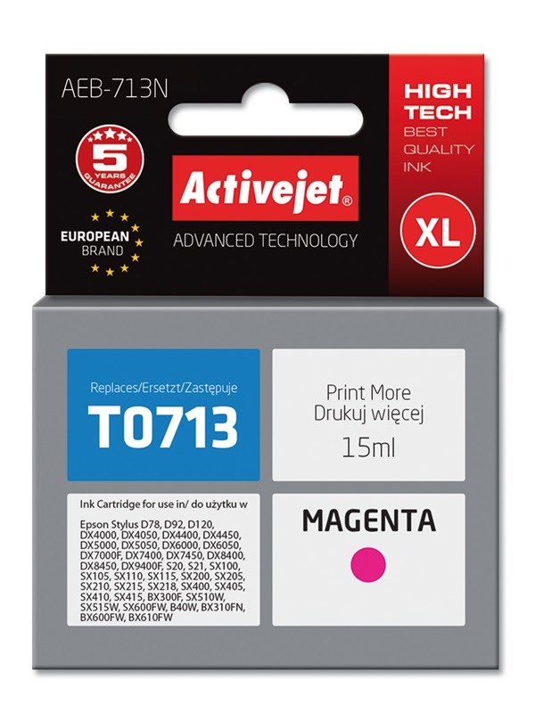 Tinta ACTIVEJET AEB-713N (zamjena za Epson T0713, T0893, supreme, 15 ml) magenta-0