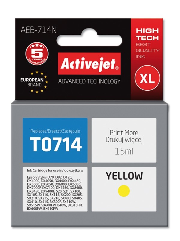 Tinta ACTIVEJET AEB-714 (zamjena za Epson T0714, T0894, supreme, 15 ml) žuta-0