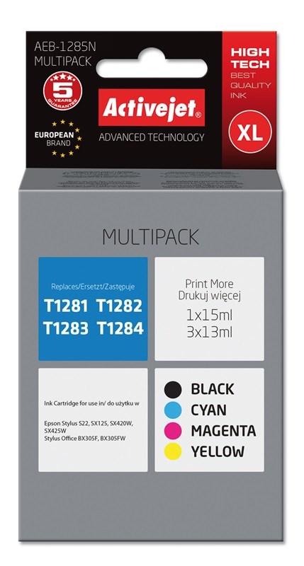 Tinta ACTIVEJET AEB-1285N (zamjena za Epson T1285, supreme, 1 x 15 ml, 3 x 13 ml) crna, magenta, cijan, žuta-0