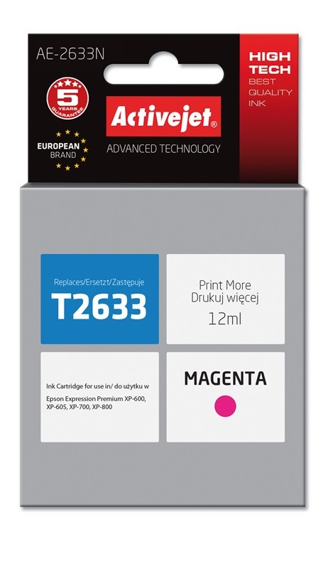 Tinta ACTIVEJET AE-2634N za Epson printer (zamjena za Epson 26 T2633, supreme, 12 ml) magenta-0