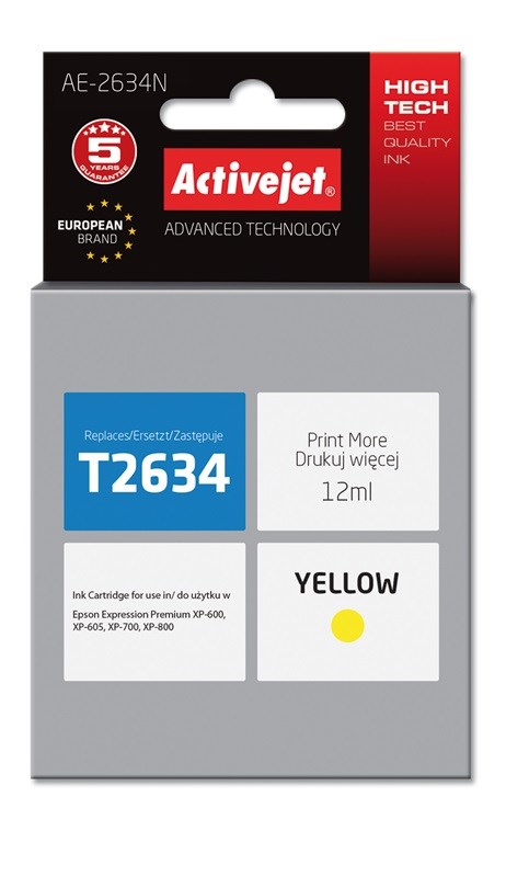 Tinta ACTIVEJET AE-2634N (zamjena za Epson 26 T2634, supreme, 12 ml) žuta-0