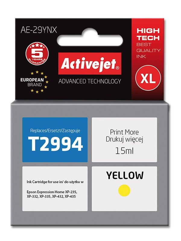 Tinta ACTIVEJET AE-29YNX (zamjena za Epson 29XL T2994, supreme, 15 ml) žuta