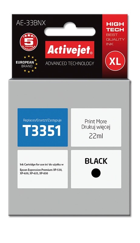 Tinta ACTIVEJET AE-33BNX (zamjena za Epson 33XL T3351, supreme, 22 ml) crna-0