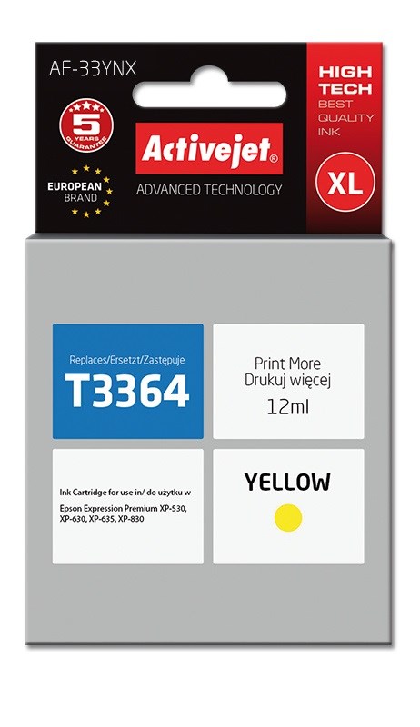 Tinta ACTIVEJET AE-33YNX (zamjena za Epson 33XL T3364, supreme, 12 ml) žuta-0