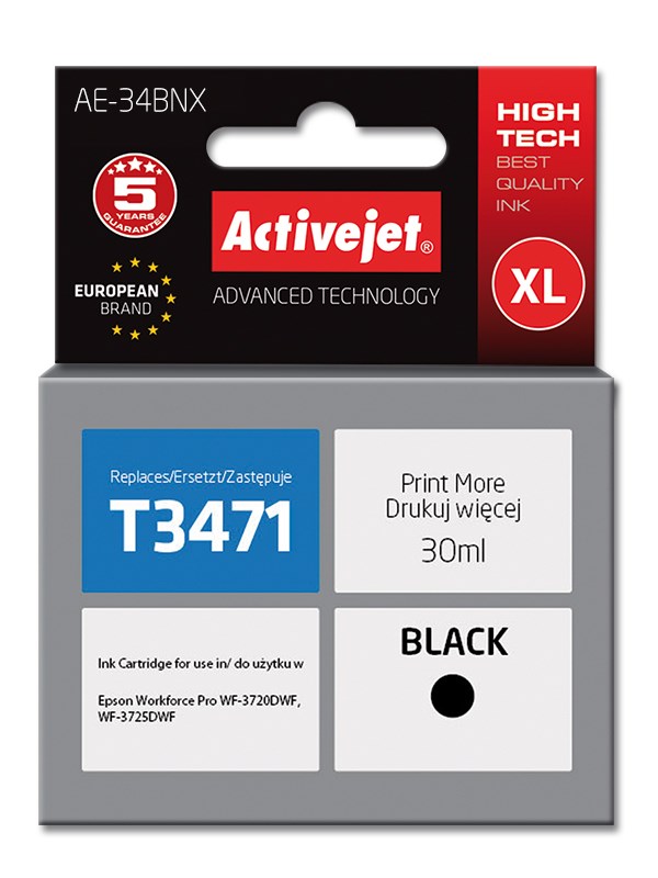 Tinta ACTIVEJET AE-34BNX (zamjena za Epson 34XL T3471, supreme, 30 ml) crna