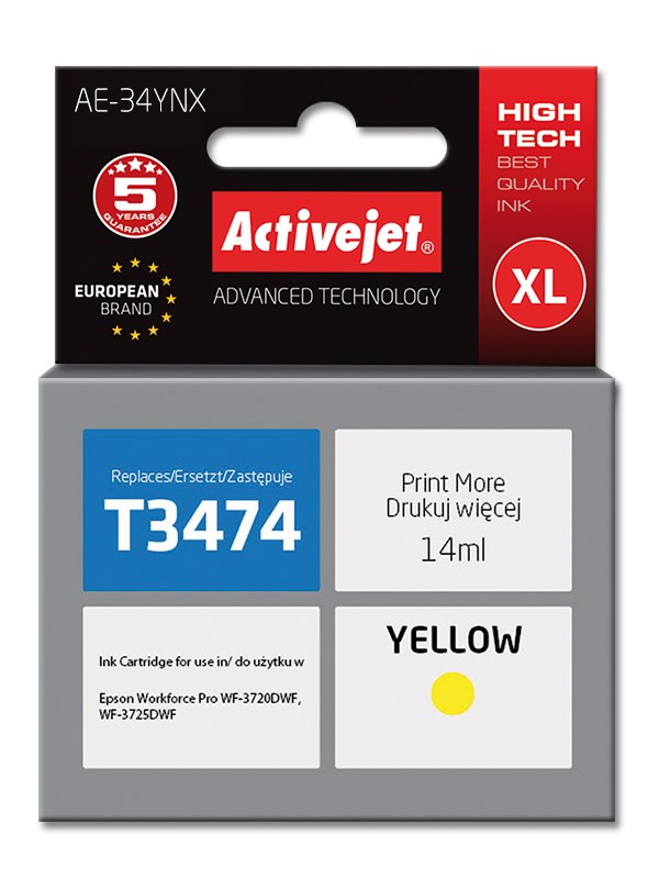 Tinta ACTIVEJET AE-34YNX (zamjena za Epson 34XL T3474, supreme, 14 ml) žuta