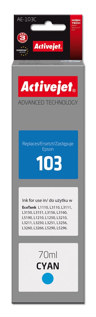 Tinta ACTIVEJET AE-103C (zamjena Epson 103 C13T00S24A, supreme, 70 ml) plava