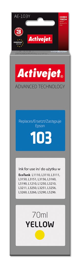 Tinta ACTIVEJET AE-103Y (zamjena Epson 103 C13T00S44A, supreme, 70 ml) žuta-0