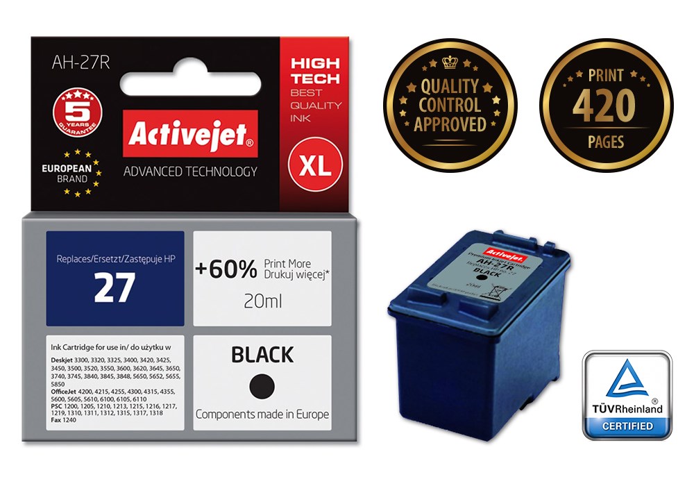 Tinta ACTIVEJET AH-27R (zamjena za HP 27 C8727A, premium, 20 ml) crna-1