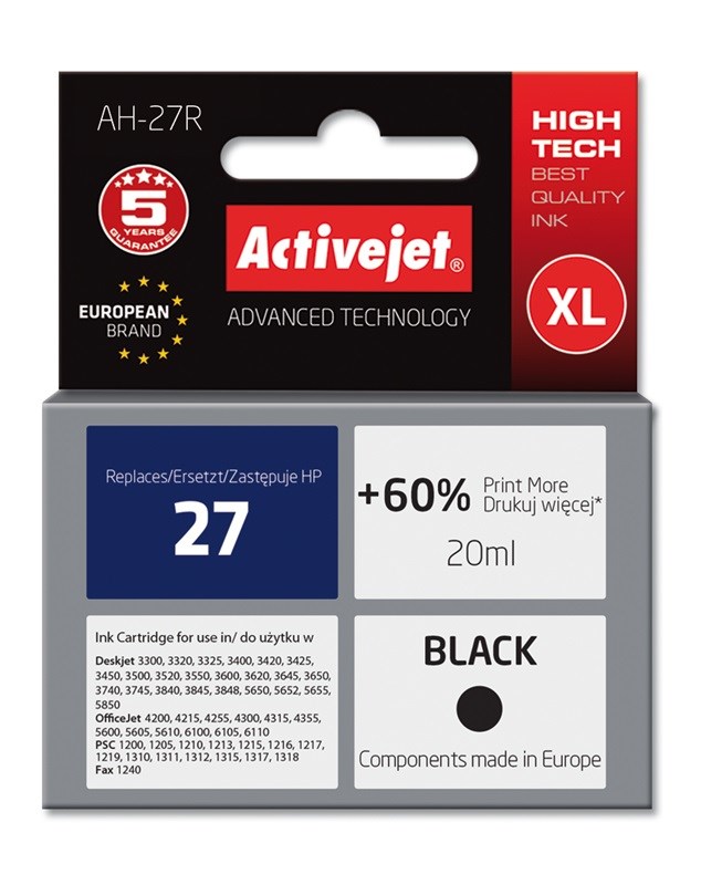 Tinta ACTIVEJET AH-27R (zamjena za HP 27 C8727A, premium, 20 ml) crna