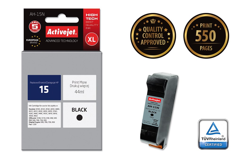 Tinta ACTIVEJET AH-15N (zamjena za HP 15 C6615N, Supreme, 44 ml) crna-1