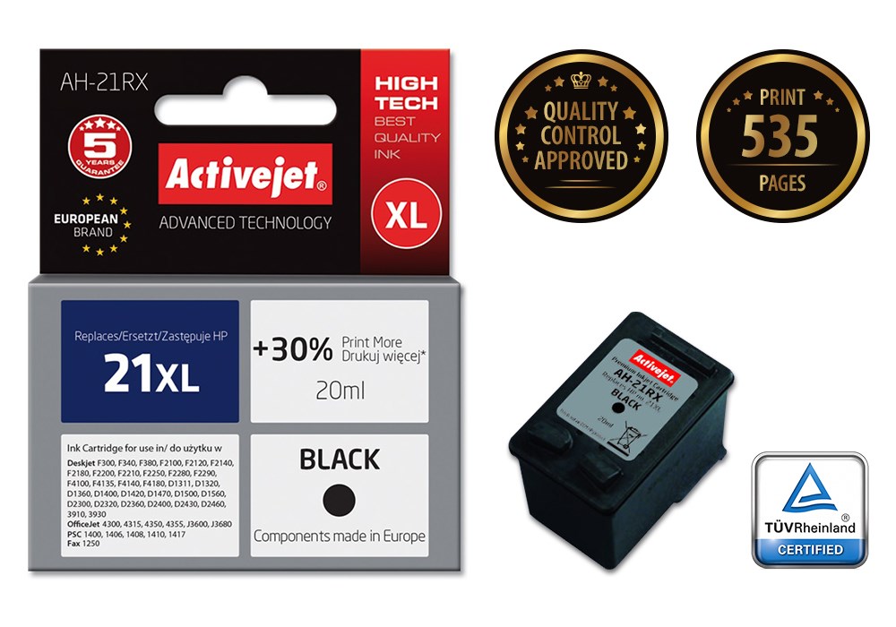 Tinta (ACTIVEJET, AH-21RX, kompatibilna s HP 21XL C9351A, premium, 20 ml crna)-1