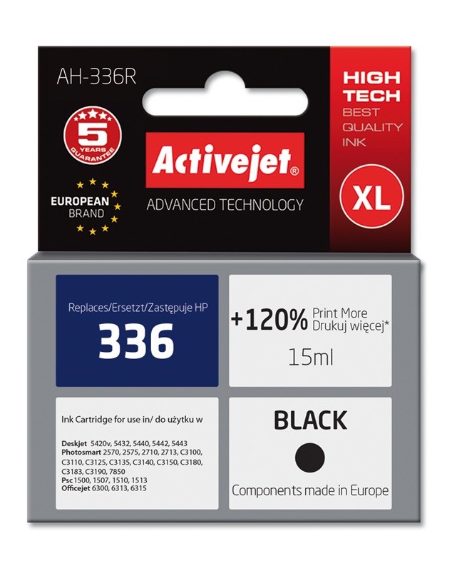 Tinta (ACTIVEJET, AH-336R, kompatibilna s HP 336 C9362EE, premium, 15 ml crna)