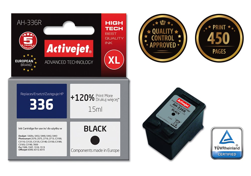 Tinta (ACTIVEJET, AH-336R, kompatibilna s HP 336 C9362EE, premium, 15 ml crna)-1