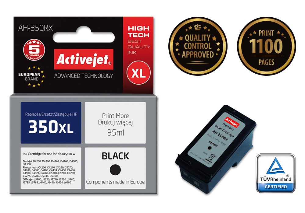 Tinta ACTIVEJET AH-350RX za HP printer (zamjena za HP 350XL CB336EE, premium, 35 ml) crna-1