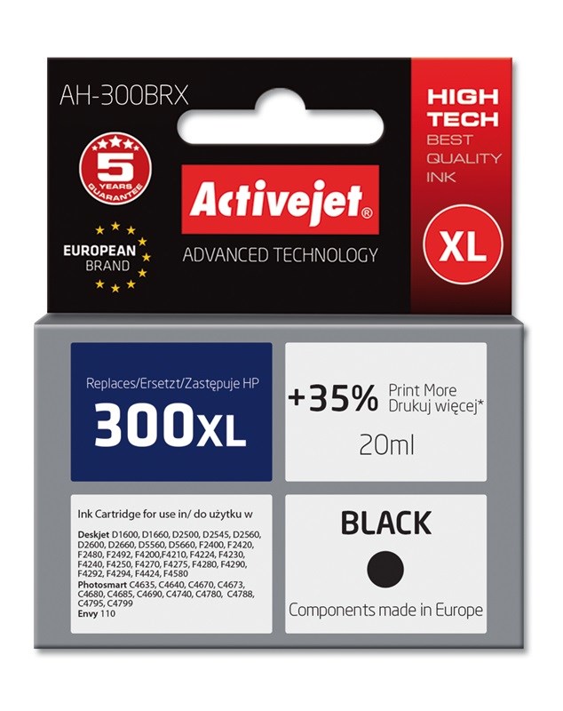 Tinta ACTIVEJET AH-300BRX za HP printer (zamjena za HP 300XL CC641EE, premium, 20 ml) crna