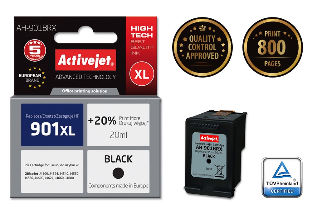 Tinta ACTIVEJET AH-901BRX za HP printer (zamjena za HP 901XL CC654AE, premium, 20 ml) crna-1