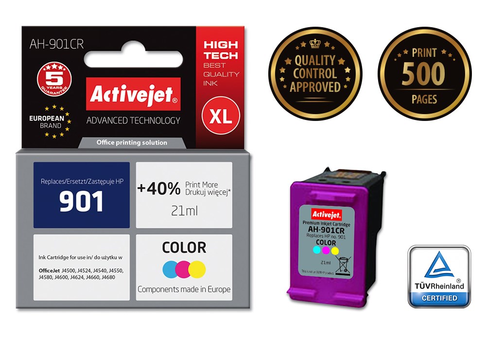 Tinta ACTIVEJET AH-901CR za HP printer (zamjena za HP 901 CC656AE, premium, 21 ml) boja-1