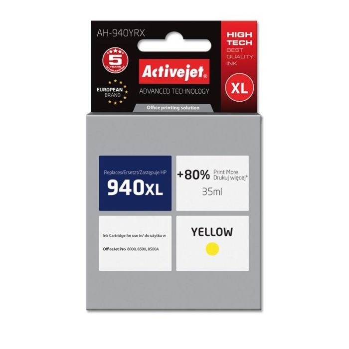 Tinta (ACTIVEJET, AH-940YRX, kompatibilna s HP 940XL C4909AE, premium, 35 ml, žuta)