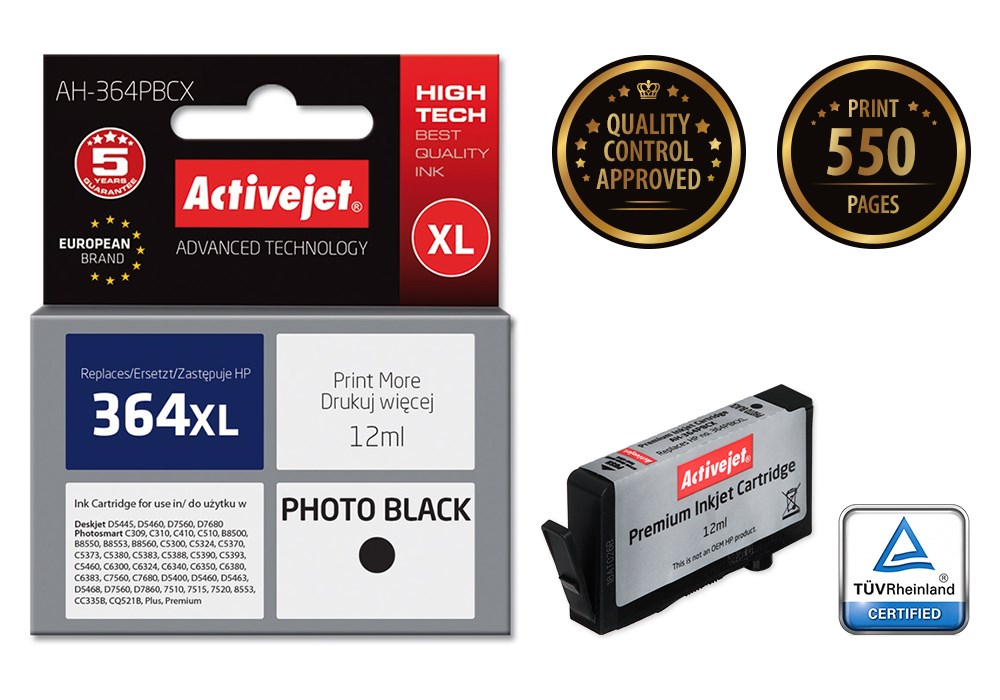 Tinta ACTIVEJET AH-364PBCX za HP printer (zamjena za HP 364XL CB322EE, premium, 12 ml) crna, foto-1
