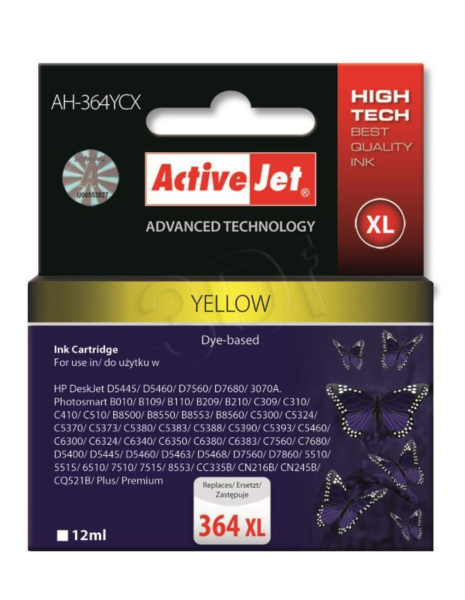 Tinta ACTIVEJET AH-364YCX (zamjena za HP 364XL CB325EE, premium, 12 ml) žuta-0