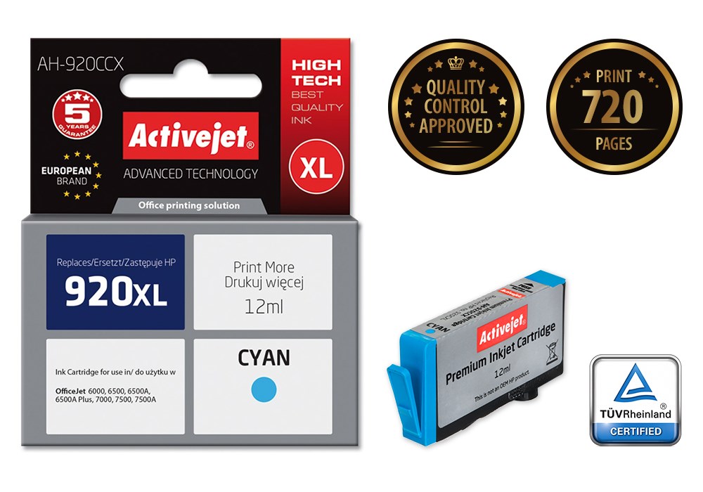 Tinta ACTIVEJET AH-920CCX za HP printer (zamjena za HP 920XL CD972AE, premium, 12 ml) plava-1