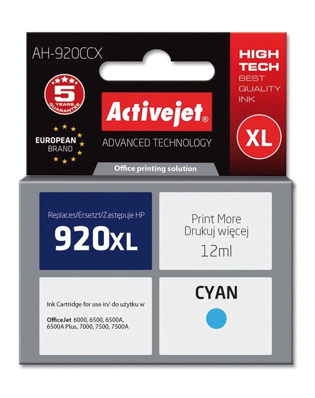 Tinta ACTIVEJET AH-920CCX za HP printer (zamjena za HP 920XL CD972AE, premium, 12 ml) plava