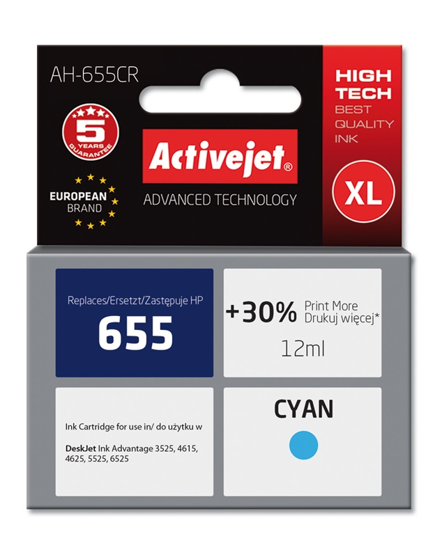 Tinta ACTIVEJET AH-655CR (zamjena za HP 655 CZ110AE, premium, 12 ml) cijan