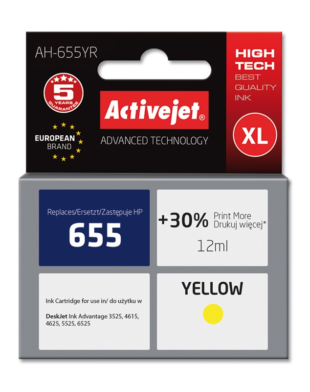 Tinta ACTIVEJET AH-655YR (zamjena za HP 655 CZ112AE, premium, 12 ml) žuta