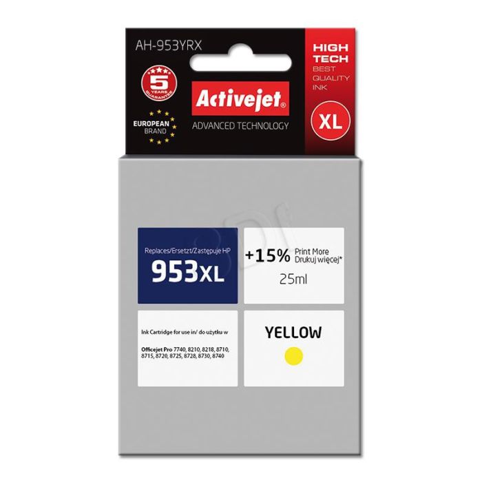 Tinta ACTIVEJET AH-953YRX (zamjena za HP 953XL F6U18AE, premium, 25 ml) žuta