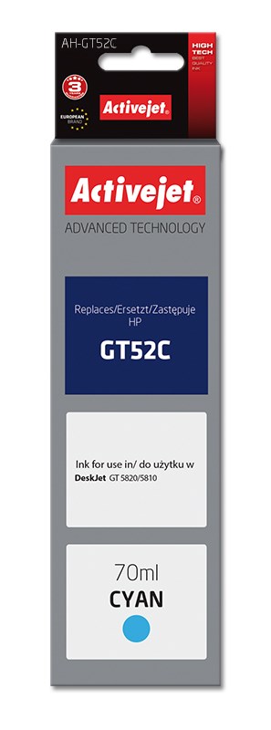 Tinta ACTIVEJET AH-GT52C (zamjena za HP GT-52C M0H54AE, supreme, 70 ml) cijan-0