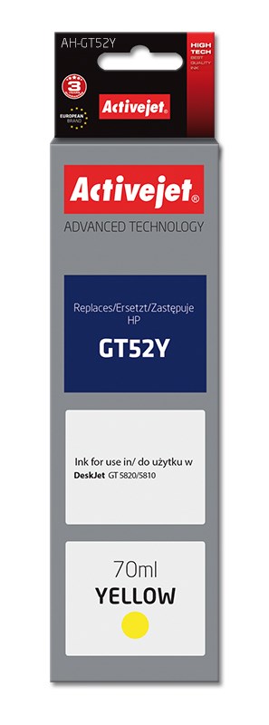Tinta ACTIVEJET AH-GT52Y (zamjena za HP GT-52Y M0H56AE, supreme, 70 ml) žuta-0